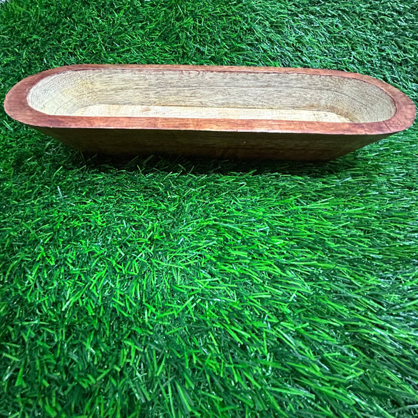 Wooden candle long bowl 12”x4”