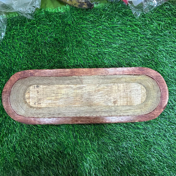 Wooden candle long bowl 12”x4”