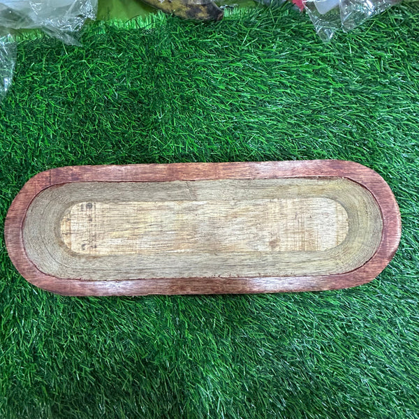 Wooden candle long bowl 12”x4”