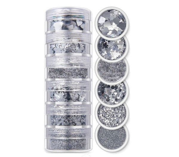 Glitter & Chunks - 6 in 1 - Silver